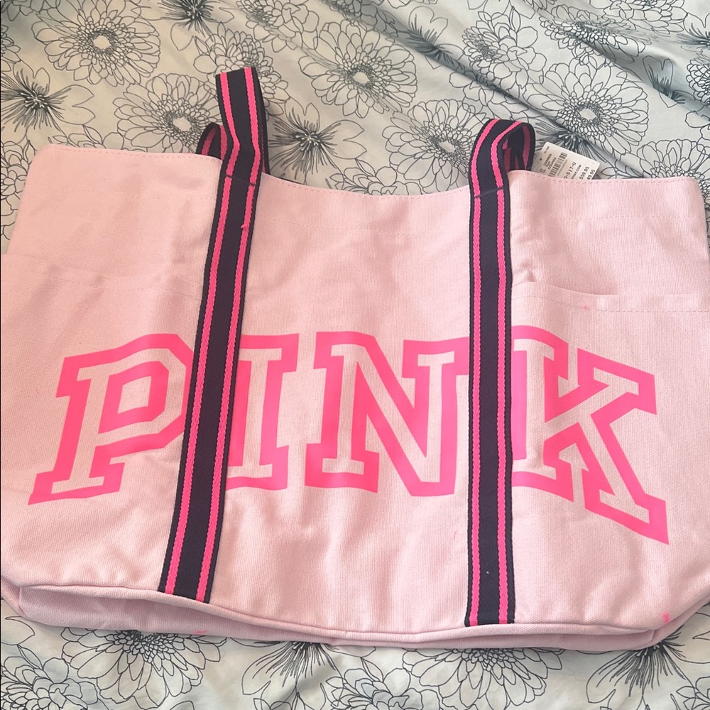 PINK Victoria's Secret Canvas Tote Bag in Light Pink with Hot Pink Logo